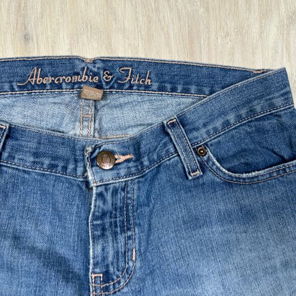 Abercrombie & Fitch Low Rise Raw Hem Y2K Blue Denim Cropped Bootcut Jeans 4 - Picture 5 of 13